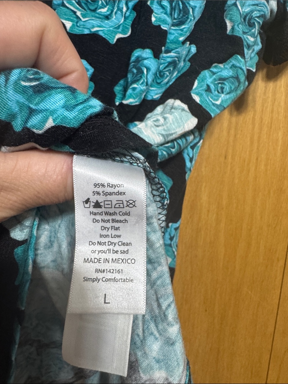 LuLaRoe Teal & White Rose Print Short Sleeve Olive Tee - Picture 3 of 5